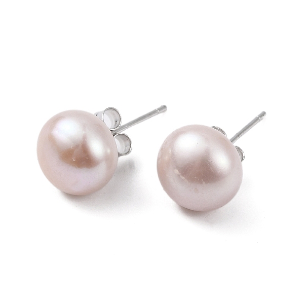 

PandaHall Natural Pearl Round Bead Stud Earrings, with Real Platinum Plated 925 Sterling Silver Findings, Thistle, 18x9~10mm Pearl Round..., Purple
