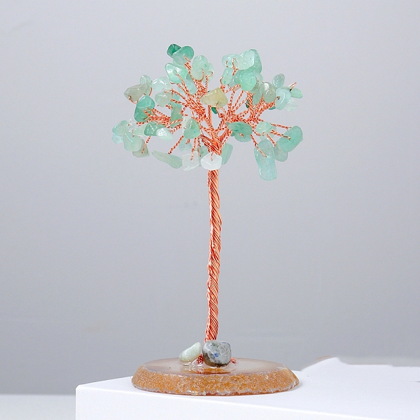 

PandaHall Natural Green Aventurine Chips Tree of Life Decorations, Natural Agate Slices Base with Copper Wire Feng Shui Energy Stone Gift...
