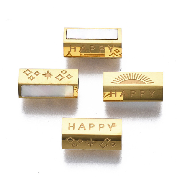 

PandaHall 316 Surgical Stainless Steel Beads, with Shell, Real 14K Gold Plated, Hexagon with Word Happy, Seashell Color, 12x6x6mm, Hole: 2mm...