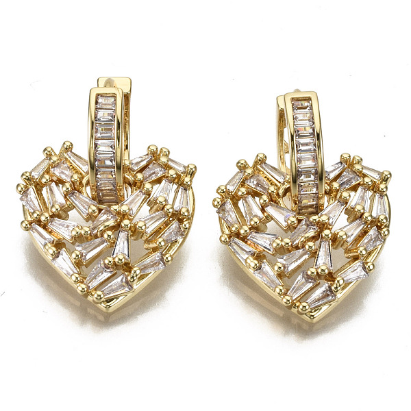 

PandaHall Brass Micro Pave Clear Cubic Zirconia Dangle Huggie Hoop Earrings, Nickel Free, Heart, Real 16K Gold Plated, 28mm, Pin: 1mm Cubic...