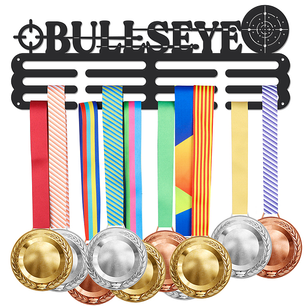 

PandaHall Sports Theme Iron Medal Hanger Holder Display Wall Rack, with Screws, Word Bullseye, Arrows Pattern, 150x400mm Iron Arrow