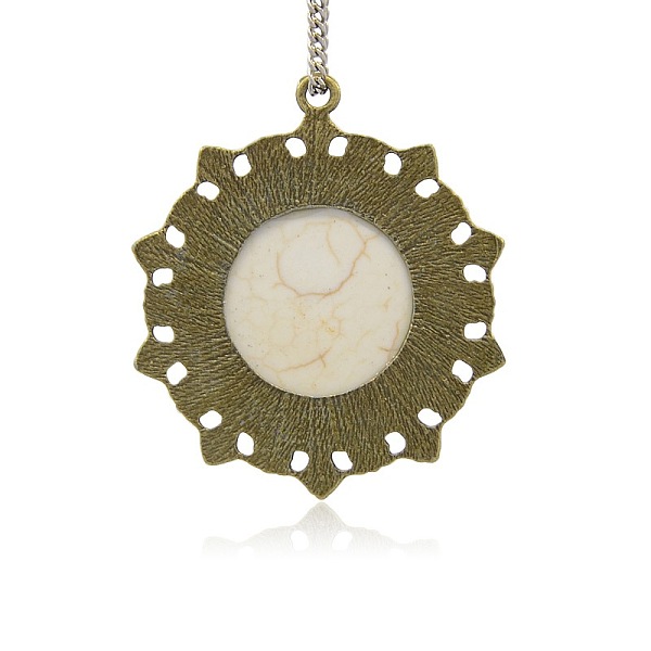 

PandaHall Antique Bronze Plated Alloy Synthetic Turquoise Pendants, Flat Round, Nickel Free, White, 47x43x10mm, Hole: 2mm Synthetic...