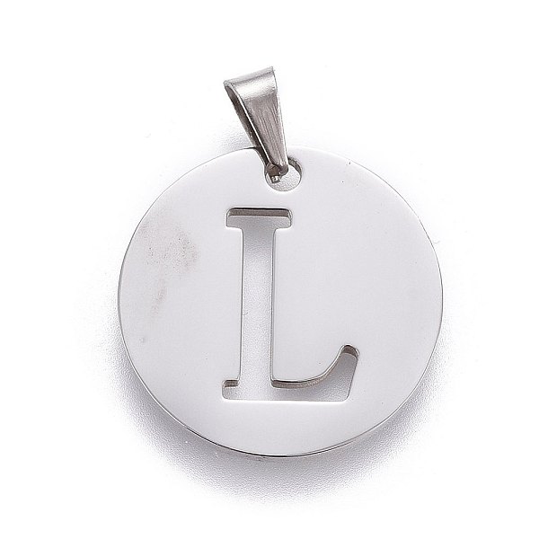 

PandaHall 201 Stainless Steel Pendants, Flat Round with Letter, Stainless Steel Color, Letter L, 20x1.3mm, Hole: 4x3mm 201 Stainless Steel...