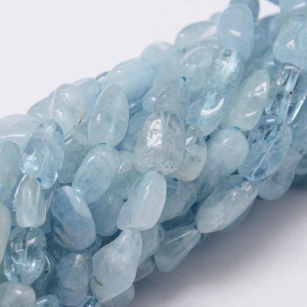 

PandaHall Natural Aquamarine Chip Bead Strands, 6~12x6~8mm, Hole: 1mm, about 46~48pcs/strand, 16 inch Aquamarine Chip