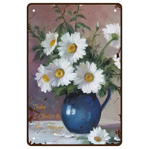 PandaHall Rectangle Metal Iron Sign Poster, for Home Wall Decoration, Floral Pattern, 300x200x0.5mm Iron Flower