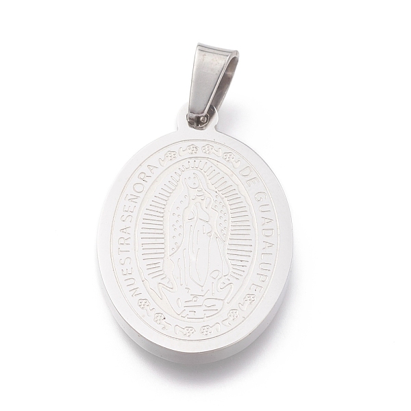 

PandaHall 304 Stainless Steel Lady of Guadalupe Pendants, Oval with Virgin Mary, Stainless Steel Color, 26.5x17x2mm, Hole: 6mm 304 Stainless...