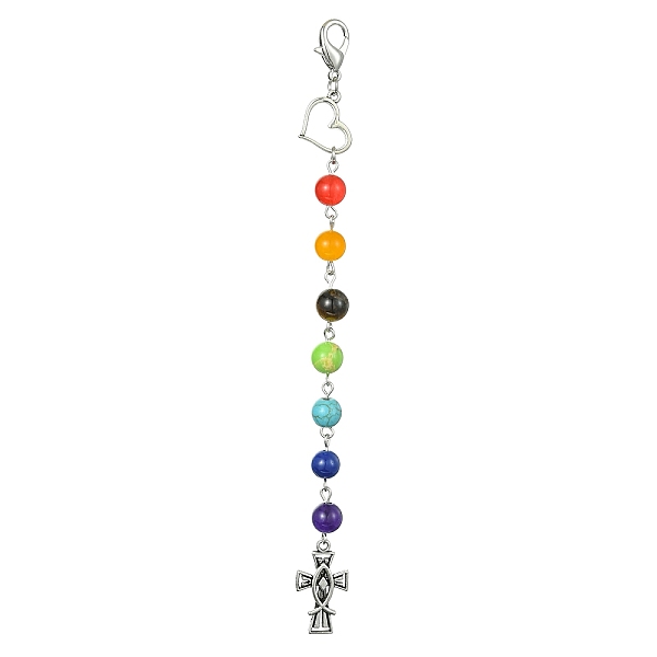 

PandaHall Crucifix Cross & Heart Alloy Pendant Decorations, Chakra Natural & Synthetic Mixed Stone Beads and Lobster Claw Clasps Charms..., Multicolor