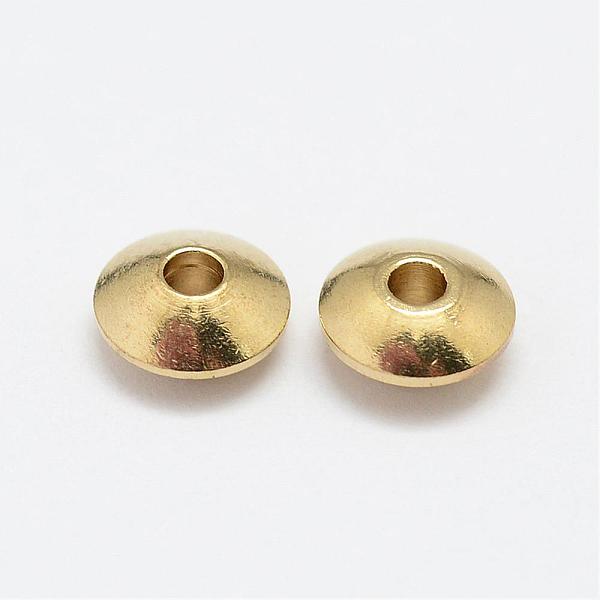 

PandaHall Brass Spacer Beads, Rondelle, Nickel Free, Raw(Unplated), 5x2.5mm, Hole: 1mm Brass Rondelle