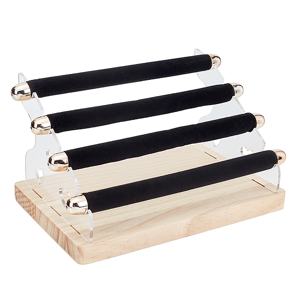 

PandaHall 4-Tier Alloy Microfiber Cloth Bar Finger Ring Holder Stands, Ring Display Organizer with Wooden Base, Black, Finish Product...