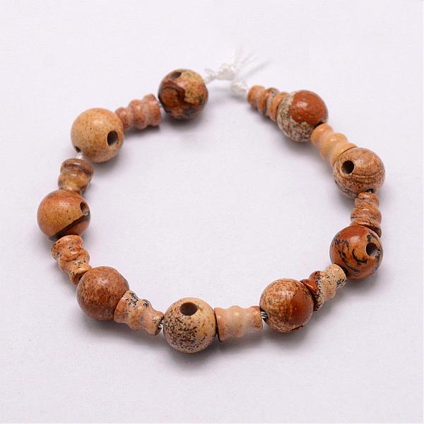 

PandaHall Natural Picture Jasper 3-Hole Guru Bead Strands, for Buddhist Jewelry Making, T-Drilled Beads, 16.5~18mm, Hole: 2~3mm, 2pcs/set...