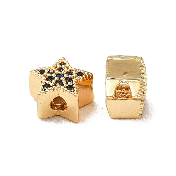 

PandaHall Brass Micro Pave Cubic Zirconia Beads, Real 18K Gold Plated, Star, Black, 7x7.5x5mm, Hole: 1.4mm Brass+Cubic Zirconia Star Black
