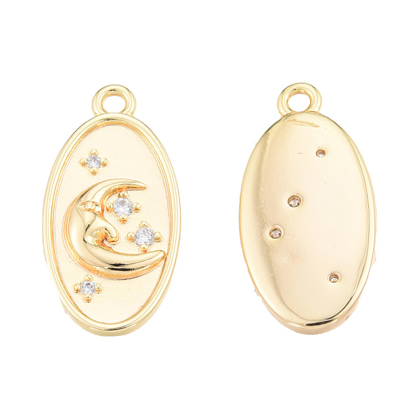 

PandaHall Brass Micro Pave Clear Cubic Zirconia Pendants, Nickel Free, Oval with Moon, Real 18K Gold Plated, 18x8.5x2mm, Hole: 1.2mm...