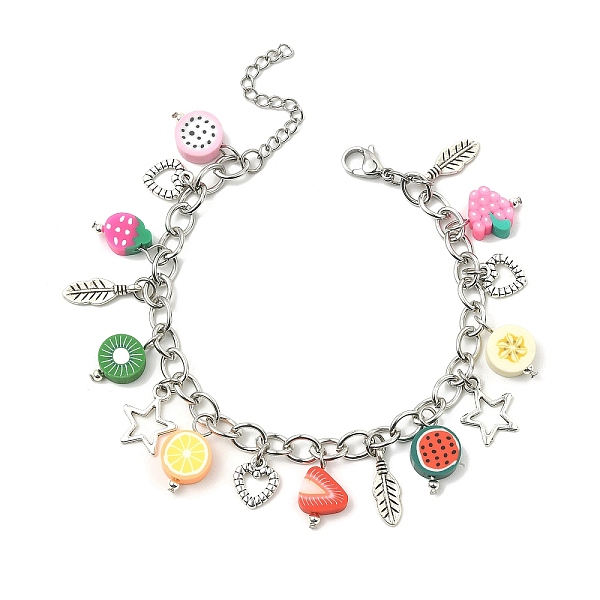 

PandaHall Polymer Clay Fruit Theme & Alloy Charm Bracelet, with 304 Stainless Steel Cable Chains, Colorful, 7-1/4 inch(18.5cm) Polymer Clay..., Multicolor