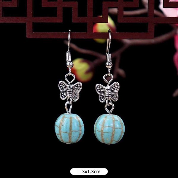 

PandaHall Turquoise Dangle Earrings for Women, Round Alloy Round Green