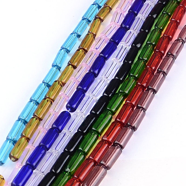 

PandaHall Transparent Glass Bead Strands, Tube, Mixed Color, 15x6mm, Hole: 1mm, about 22pcs/strand, 12.5 inch Glass Tube Multicolor