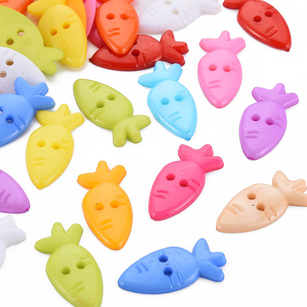 PandaHall 2-Hole Plastic Buttons, Carrot, Mixed Color, 24.5x11.5x2.5mm, Hole: 1.8mm Plastic Vegetables Multicolor