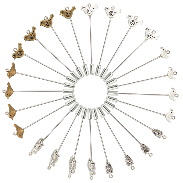 

PandaHall 12Pcs 6 Style Tibetan Style Alloy Brooch Finding with Rack Plating Brass Pins, Lapel Pins with Loops, Bird & Owl, Antique Silver &...