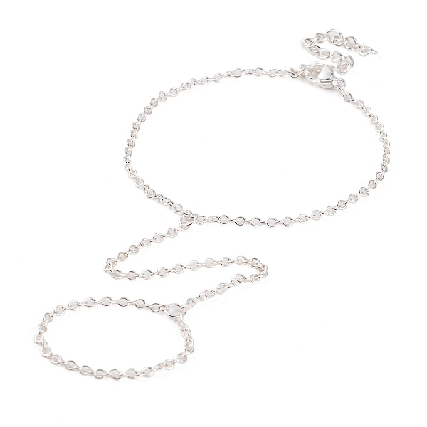 

PandaHall Brass Cable Chain Ring Bracelets for Women, Silver, 6-7/8 inch(17.5cm) Brass