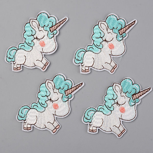 PandaHall Computerized Embroidery Cloth Iron on/Sew on Patches, Appliques, Costume Accessories, Unicorn, Pale Turquoise, 59x60x1.5mm Cloth...
