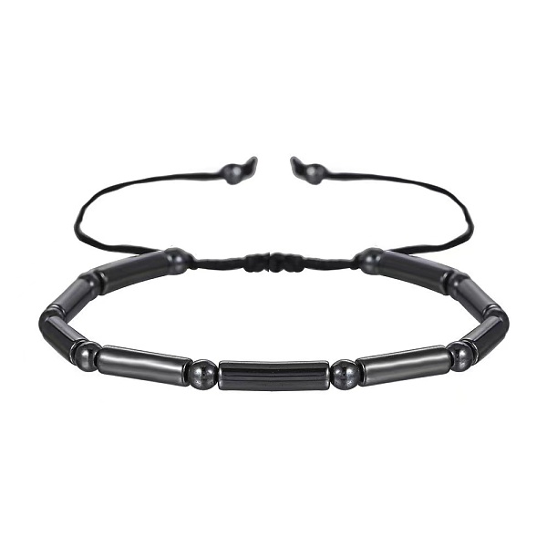 

PandaHall Synthetic Hematite Braided Bead Braeclet, Column Hematite Column
