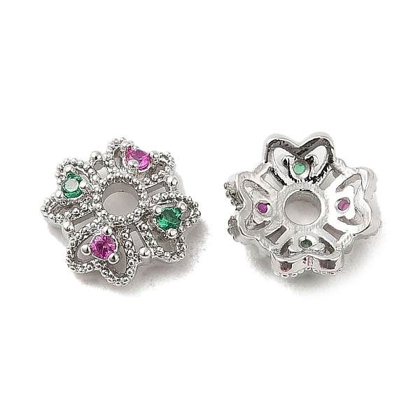 

PandaHall Brass Micro Pave Colorful Cubic Zirconia Bead Caps, Clover, Platinum, 8x8x3mm, Hole: 1.8mm Brass+Cubic Zirconia