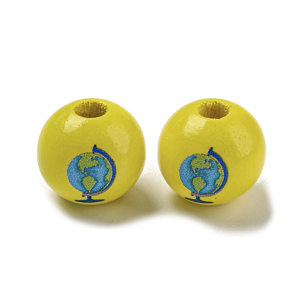 

PandaHall Printed Wood European Beads, Large Hole Beads, Round, Yellow, 16~16.5x14.5~15mm, Hole: 4mm Wood Round Yellow