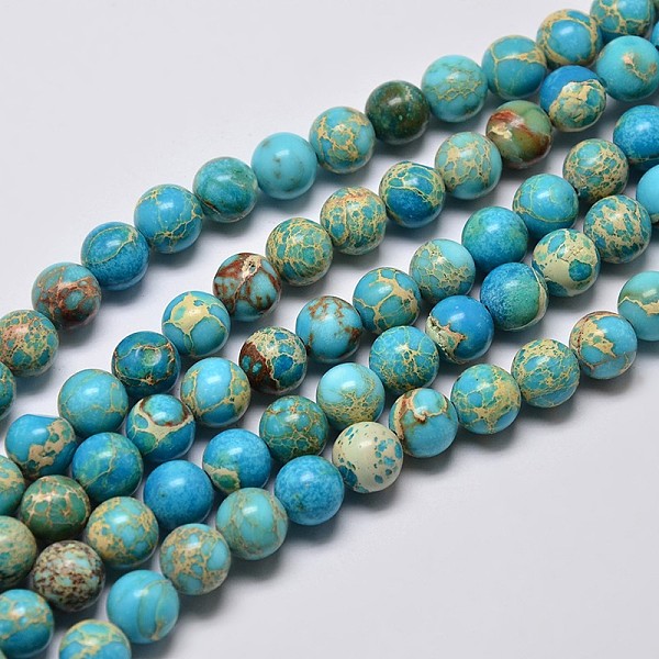 

PandaHall Natural Imperial Jasper Beads Strands, Round, Dyed, Sky Blue, 4mm, Hole: 1mm, about 90pcs/strand, 15.2 inch Imperial Jasper Round...