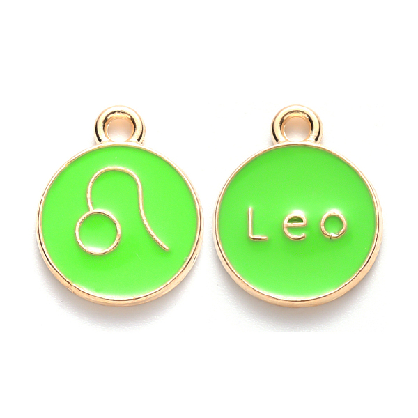 

PandaHall Alloy Enamel Pendants, Cadmium Free & Lead Free, Flat Round with Constellation, Light Gold, Pale Green, Leo, 22x18x2mm, Hole...