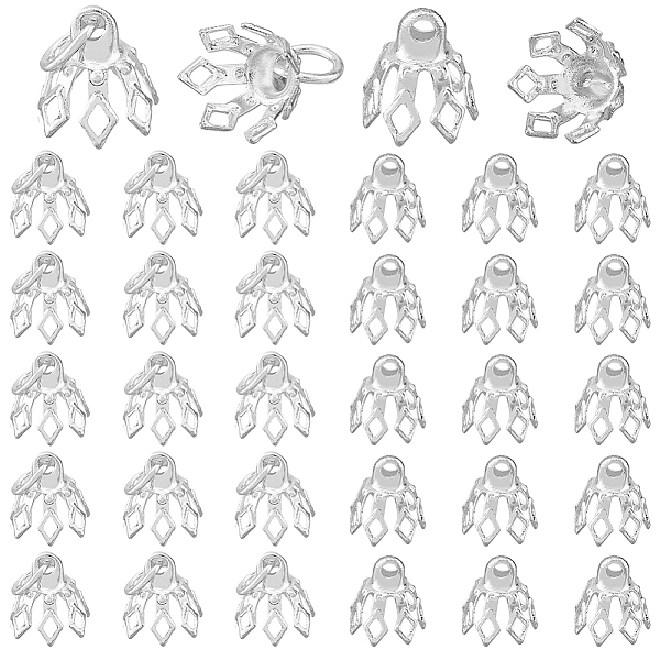 

PandaHall SUPERFINDINGS 80Pcs 2 Style Brass Filigree Bead Cap Bails Silver Flower Bead Caps with Loop Filigree Prong Spacer Beads for...