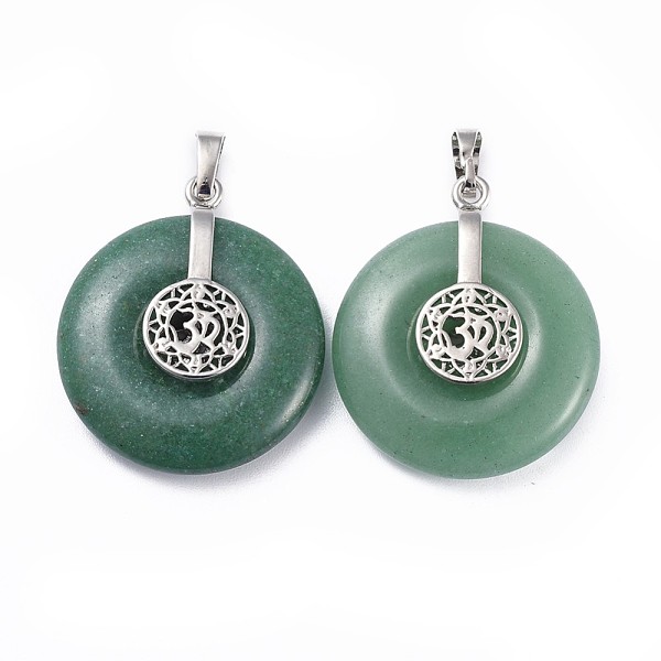 

PandaHall Natural Green Aventurine Pendants, with Platinum Tone Brass Findings, Donut/Pi Disc with Aum/Om Symbol, 35.5x30x8.5~9.5mm, Hole...