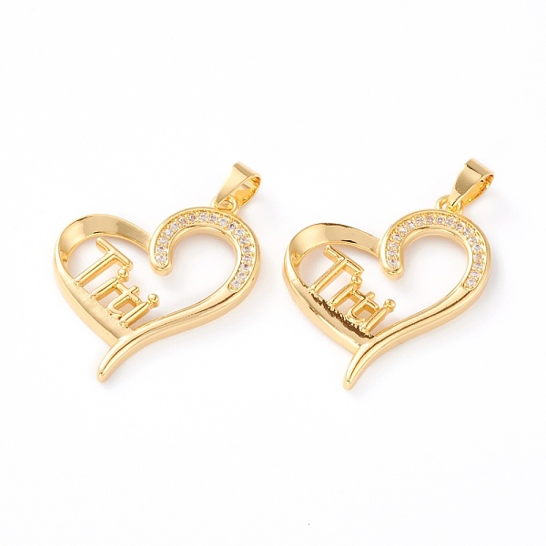 

PandaHall Brass Micro Pave Clear Cubic Zirconia Pendants, Long-Lasting Plated, Heart with Word Titi, Real 18K Gold Plated, 26x22x3mm, Hole...