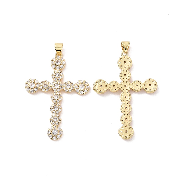 

PandaHall Cross Brass Micro Pave Clear Cubic Zirconia Pendants, Cadmium Free & Nickel Free & Lead Free, Real 18K Gold Plated, 47mm, Hole...