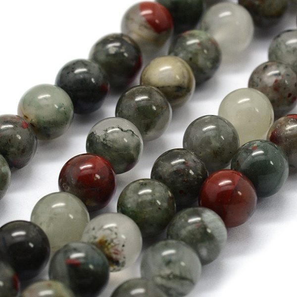 PandaHall Natural African Bloodstone Beads Strands, Heliotrope Stone Beads, Round, 8~9mm, Hole: 0.8mm, about 43pcs/strand, 14.9 inch(38cm)...