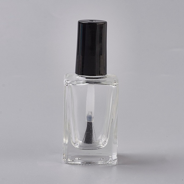 PandaHall Transparent Glass Nail Polish Empty Bottle, with Brush, Clear, 2.75x2.75x7cm, 15ml/bottle Glass Clear