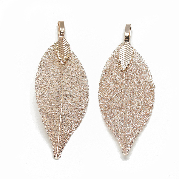 

PandaHall Iron Big Pendants, Electroplate Natural Leaf, Leaf, Rose Gold Plated, 52~53x19~20x1.5mm, Hole: 3x5.5mm Iron Leaf