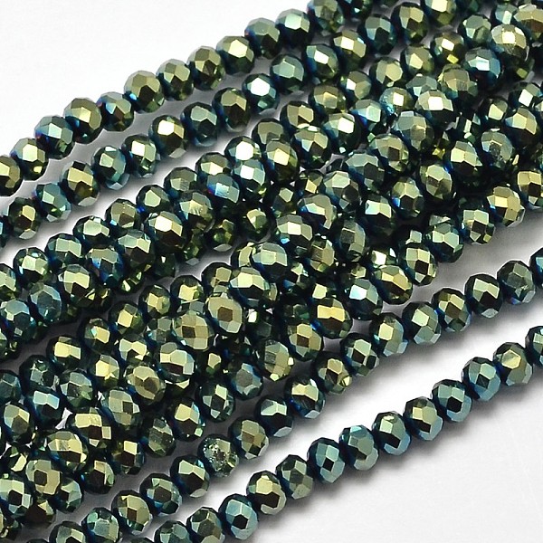 

PandaHall Faceted Rondelle Full Plated Electroplate Glass Beads Strands, Green Plated, 3x2mm, Hole: 0.5mm, about 130pcs/strand, 14.9 inch...