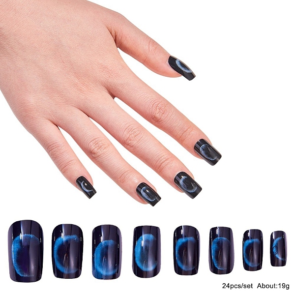 PandaHall Nail Art Sets, with 24pcs Plastic Nail Tips, 24pcs Double Side Jelly Nail Glue, Black, 14.5~23x7~14mm, about 24pcs/set Plastic...