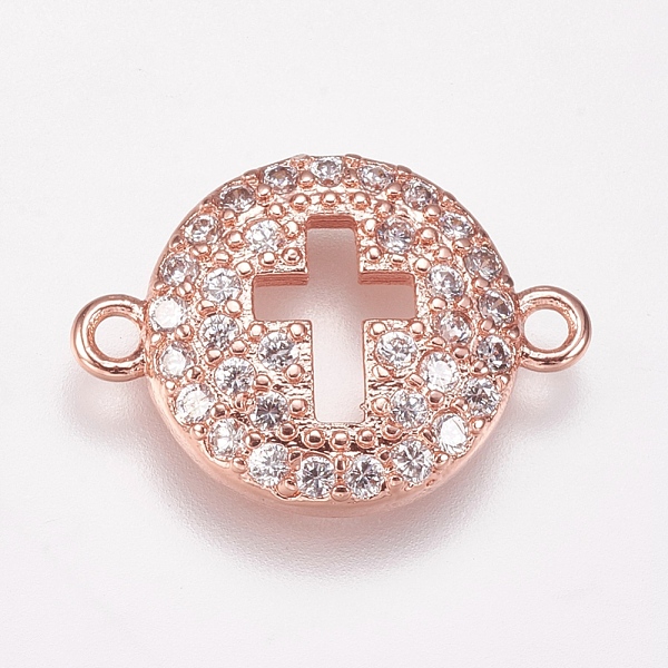 

PandaHall Brass Micro Pave Cubic Zirconia Links, Flat Round with Cross, Clear, Rose Gold, 11x16x2.5mm, Hole: 1mm Brass+Cubic Zirconia Flat...