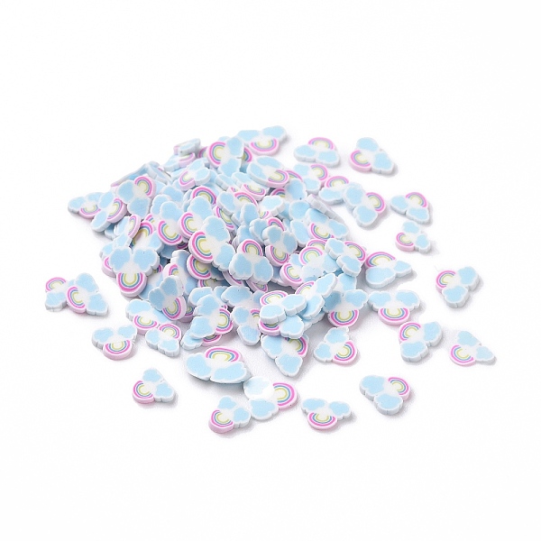 

PandaHall Handmade Polymer Clay Cabochons, Rainbows with Clouds, Light Sky Blue, 5~5.5x5~6.5x0.5mm, about 500000pcs/1000g Polymer Clay...