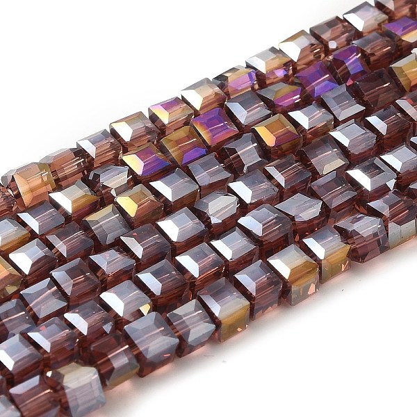 

PandaHall Electroplate Glass Beads Strands, AB Color Plated, Faceted, Cube, Purple, 4~5x4~5x4~5mm, Hole: 1mm, 98~100pcs/strand, 40~43cm...