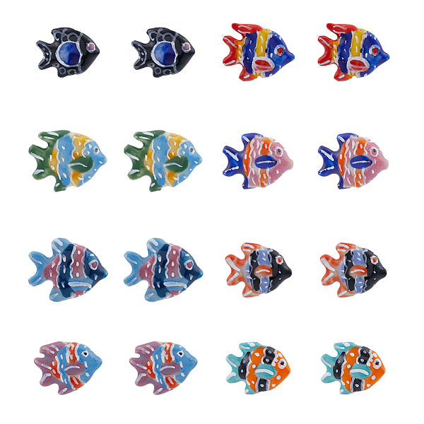 

PandaHall DICOSMETIC 16Pcs 8 Colors Porcelain Fish Beads Multi-Colored Fish Spacer Beads Ocean Animal Loose Beads Hawaii Summer Beads for..., Multicolor