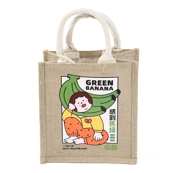 

PandaHall Jute Tote Bags Soft Cotton Handles Laminated Interior, with Handles, for Gifts Bags, Reusable Grocery Bag Shopping Tote Bag, Human...