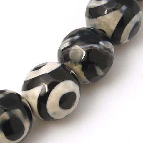 

PandaHall Tibetan Style 3-Eye dZi Beads, Natural Agate, Dyed, Faceted, Round, Black, 8mm Tibetan Agate Round Black