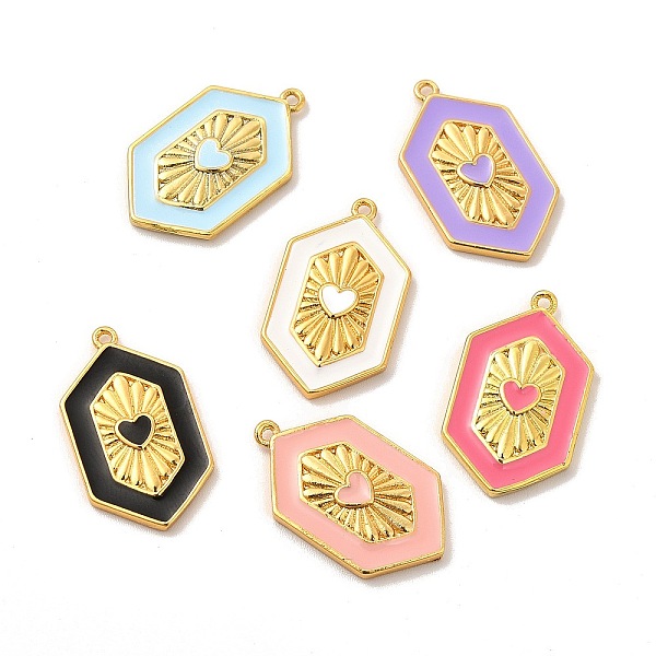 

PandaHall Brass Enamel Pendants, Cadmium Free & Lead Fre, Hexagon with Heart Charm, Golden, Mixed Color, 23x13.5x2.5mm, Hole: 1.2mm..., Multicolor