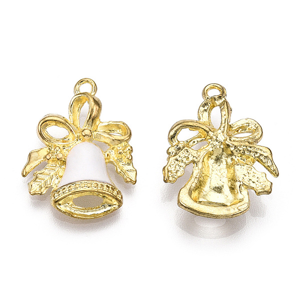 

PandaHall Light Gold Plated Alloy Pendants, with Enamel, Bell, for Christmas, White, 21x16x3.5mm, Hole: 1.2mm Alloy+Enamel Bell White