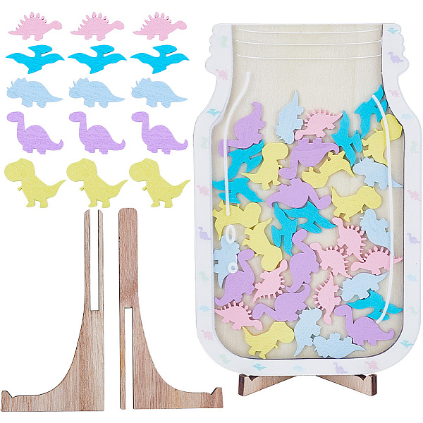 

PandaHall DIY Wood Reward Chart for Kids, Reward Jar for Toddlers, Dinosaur, 175~210x38~138x2~8mm Wood Dinosaur Multicolor