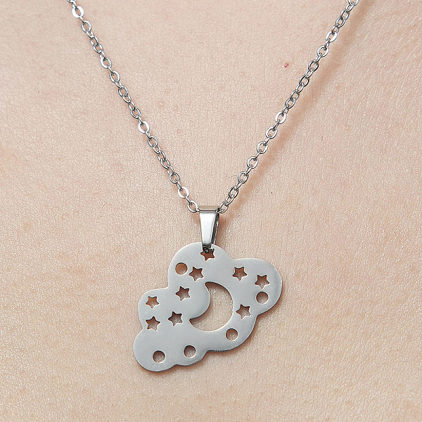 

PandaHall 201 Stainless Steel Hollow Cloud with Star Pendant Necklace, Stainless Steel Color, 17.72 inch(45cm) 201 Stainless Steel Cloud