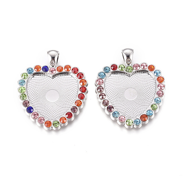 

PandaHall Electrophoresis Alloy Pendant Cabochon Settings, Plain Edge Bezel Cups, with Rhinestone, Heart, Colorful, Platinum, Tray..., Multicolor