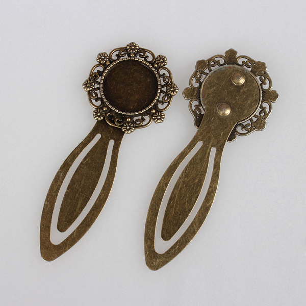 

PandaHall Antique Bronze Iron Bookmark Cabochon Settings, Cadmium Free & Nickel Free & Lead Free, with Alloy Flat Round Tray, 80x30x3mm...