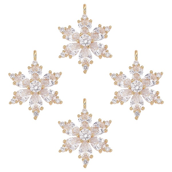 

PandaHall 4Pcs Brass Micro Pave Clear Cubic Zirconia Pendants, Long-Lasting Plated, Flower, Golden, 25.5x20x5mm, Hole: 2mm Brass+Cubic...